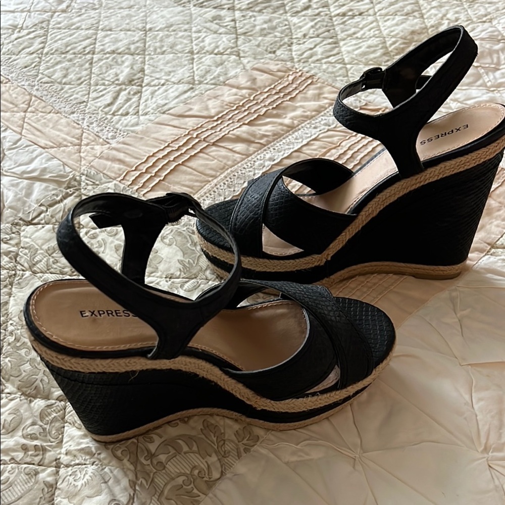 Express Black Wedge Sandals with Strappy Details